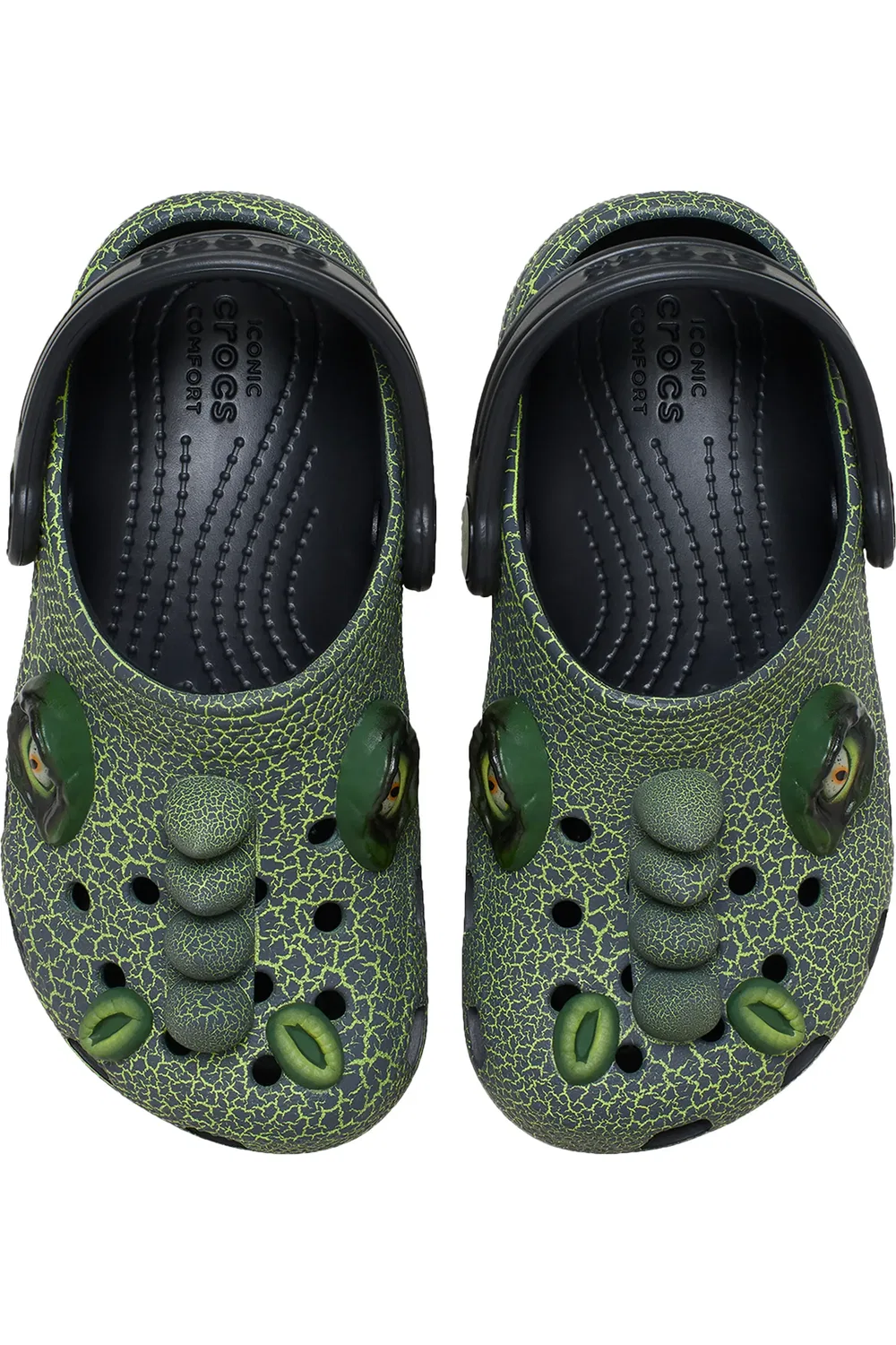 Детские сабо с динозавром Classic IAM Scary Dino Clog CROCS, зеленый/черный — фото 3