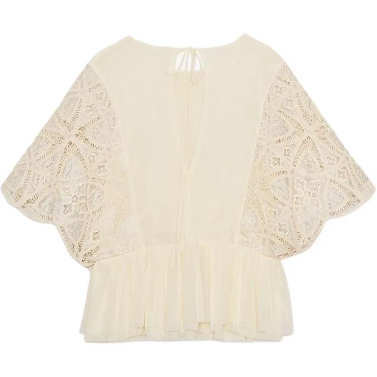 Женская тонкая рубашка Vanilla с круглым вырезом ZARA, Vanilla — фото 3