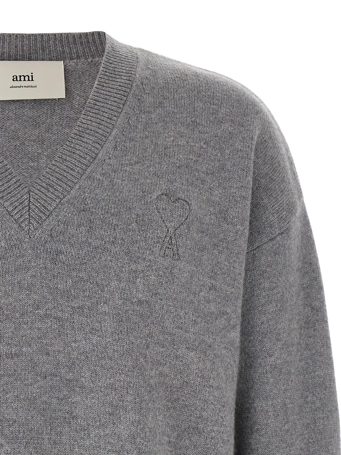 Мужской кардиган с V-образным вырезом Gray Wool Cardigan AMI Paris, Gray — фото 3