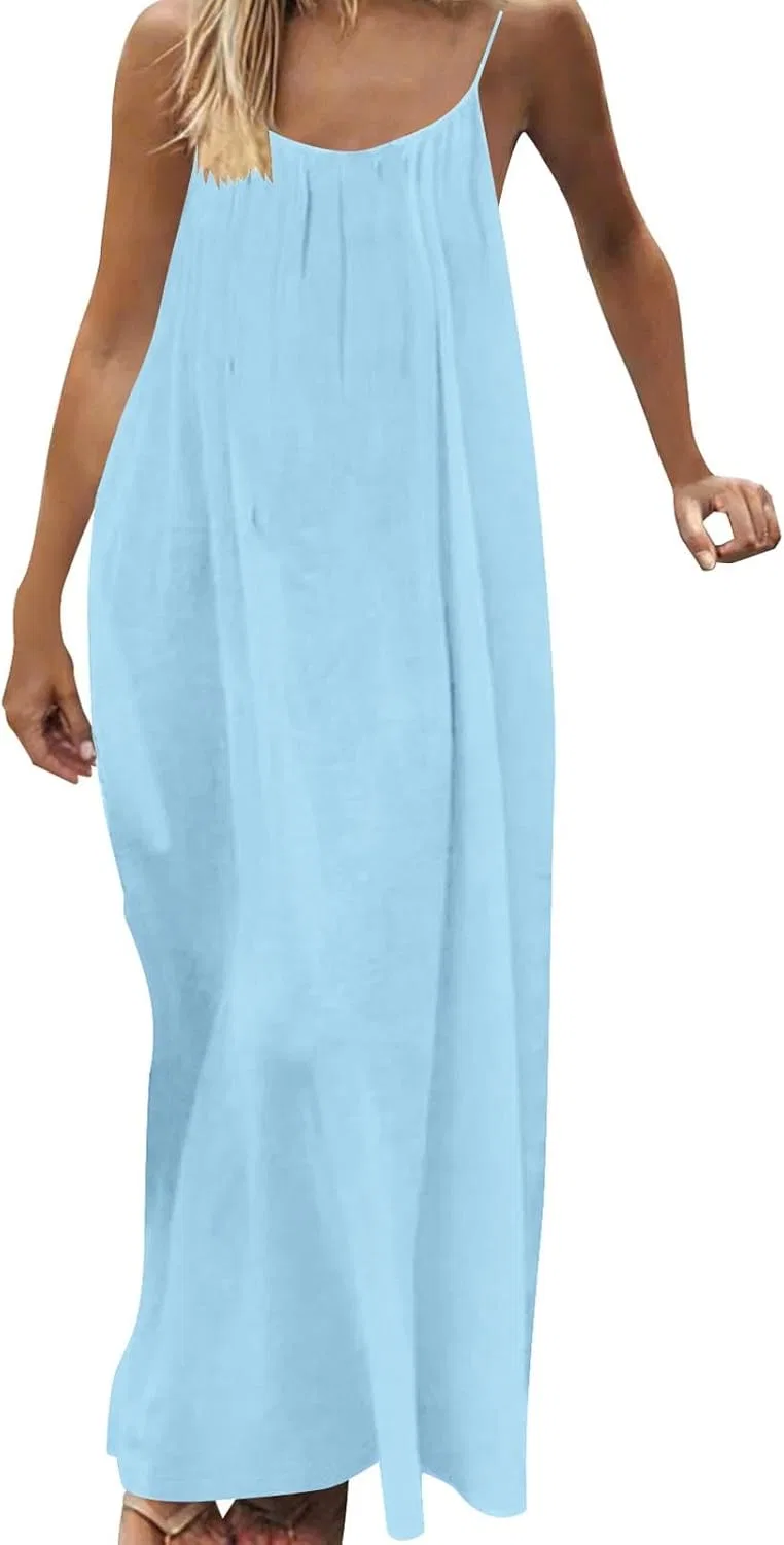 Женское летнее платье макси без бретелек с открытой спиной, Light Blue