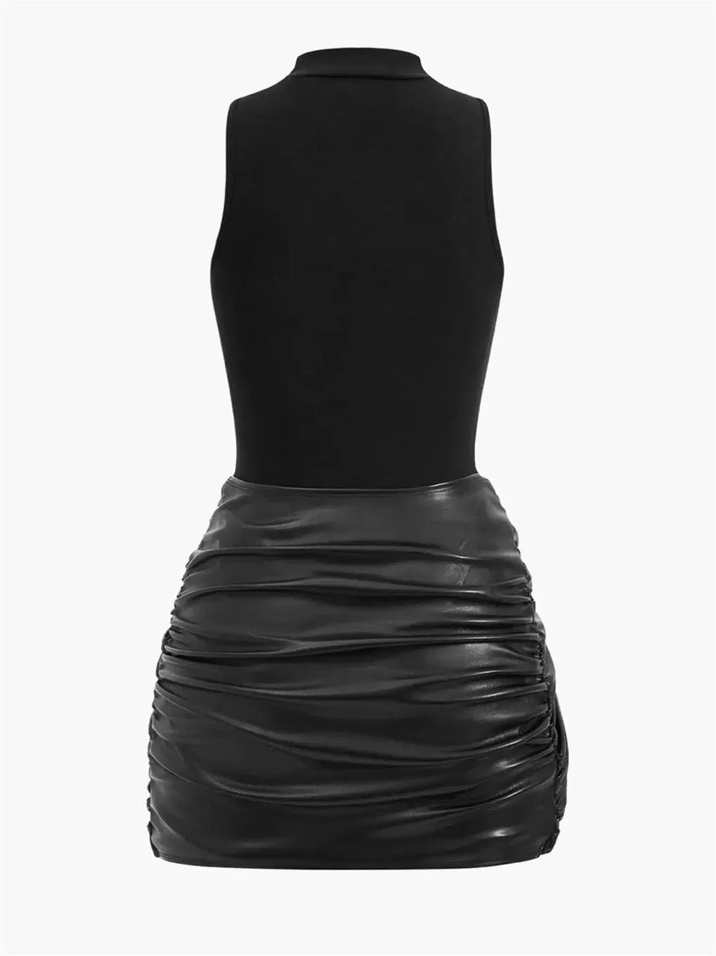 Женское мини-платье с имитацией кожи, двухслойное, Slim Fit, Black — фото 3