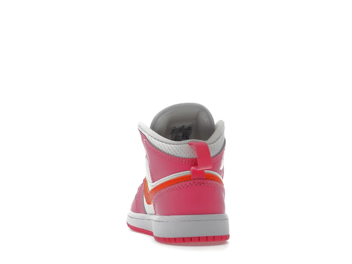 Детские кроссовки с контрастными вставками Pinksicle/Safety Orange/White Jordan 1 Mid, Pinksicle Safety Orange White — фото 4