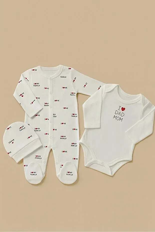 Детское боди-комбинезон с принтом I Love Family & I Love Dad Mom Baby Romper Bodysuit Hat Set Biyan Collection, White — фото 3