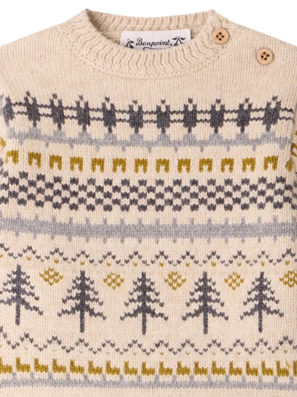 Свитер Fair Isle с пуговицами на плече Bonpoint, бежевый — фото 3