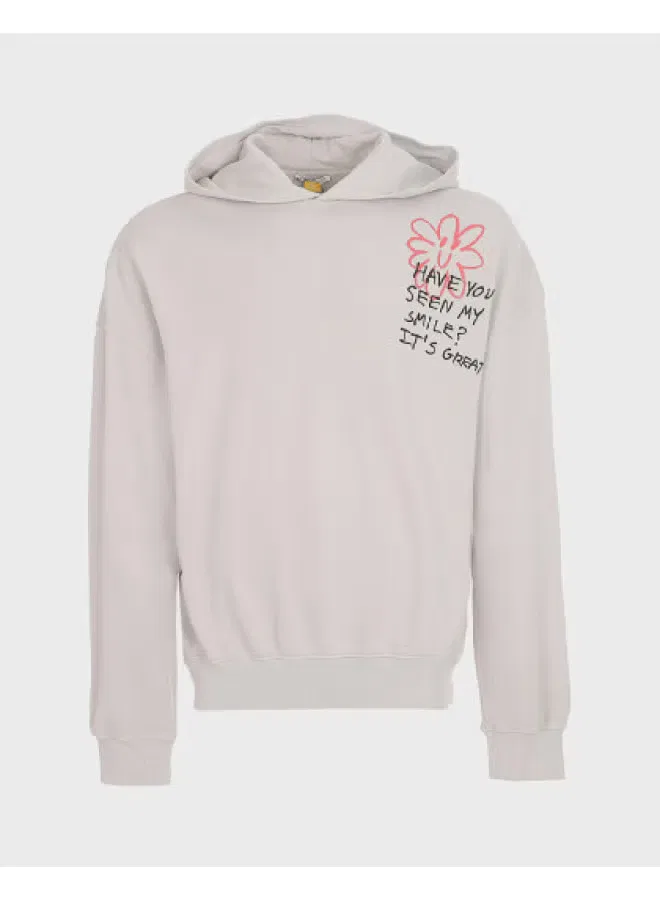 Свитшот с капюшоном и принтом на спине Zara, серый