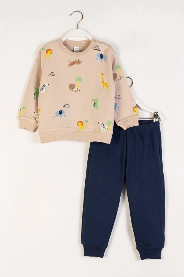 Детский спортивный костюм с принтом Animal Baby Boy Wakawakakidsstore, Beige