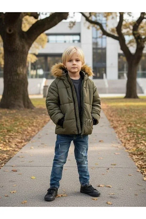Детское пальто для девочек с капюшоном Zekids, Haki — фото 3