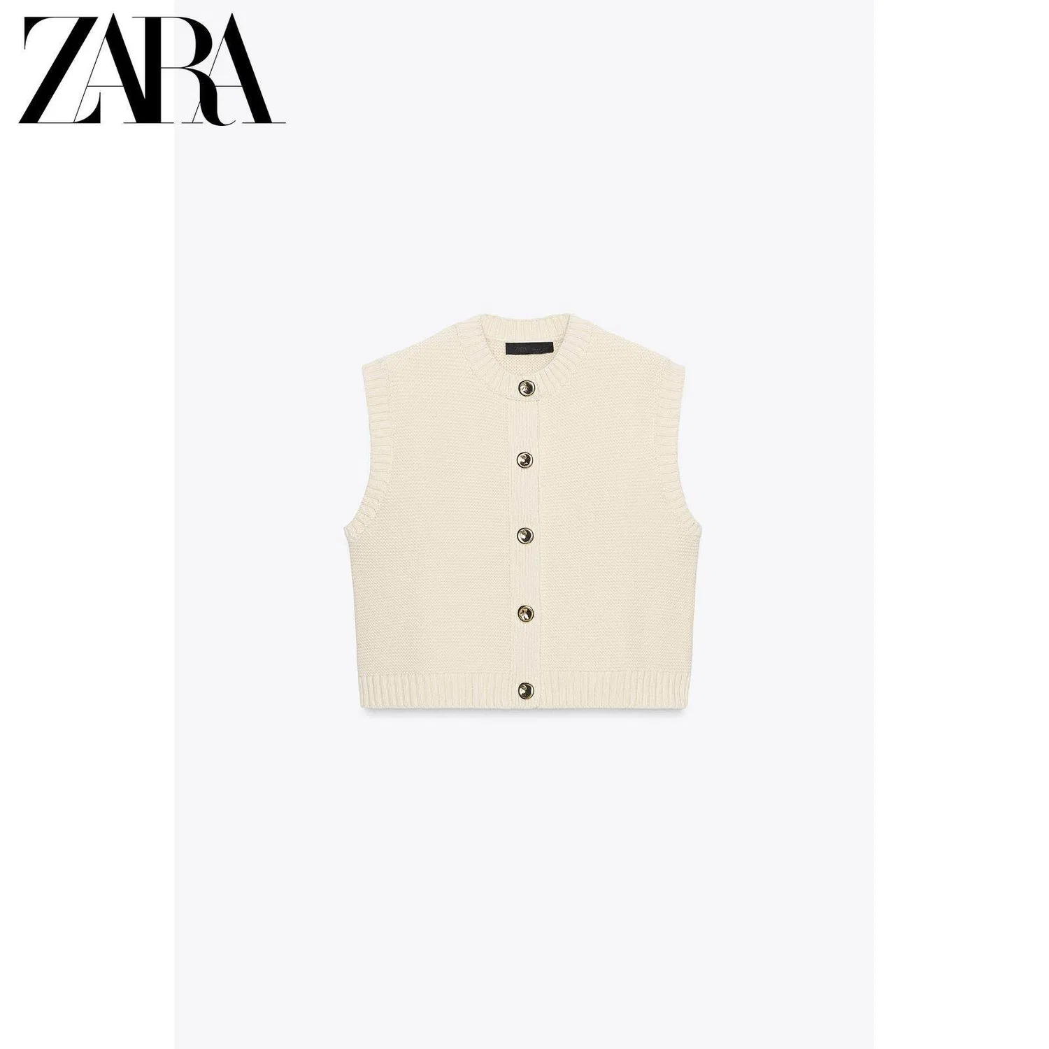 Женский топ без рукавов с круглым вырезом ZARA, Raw White — фото 3