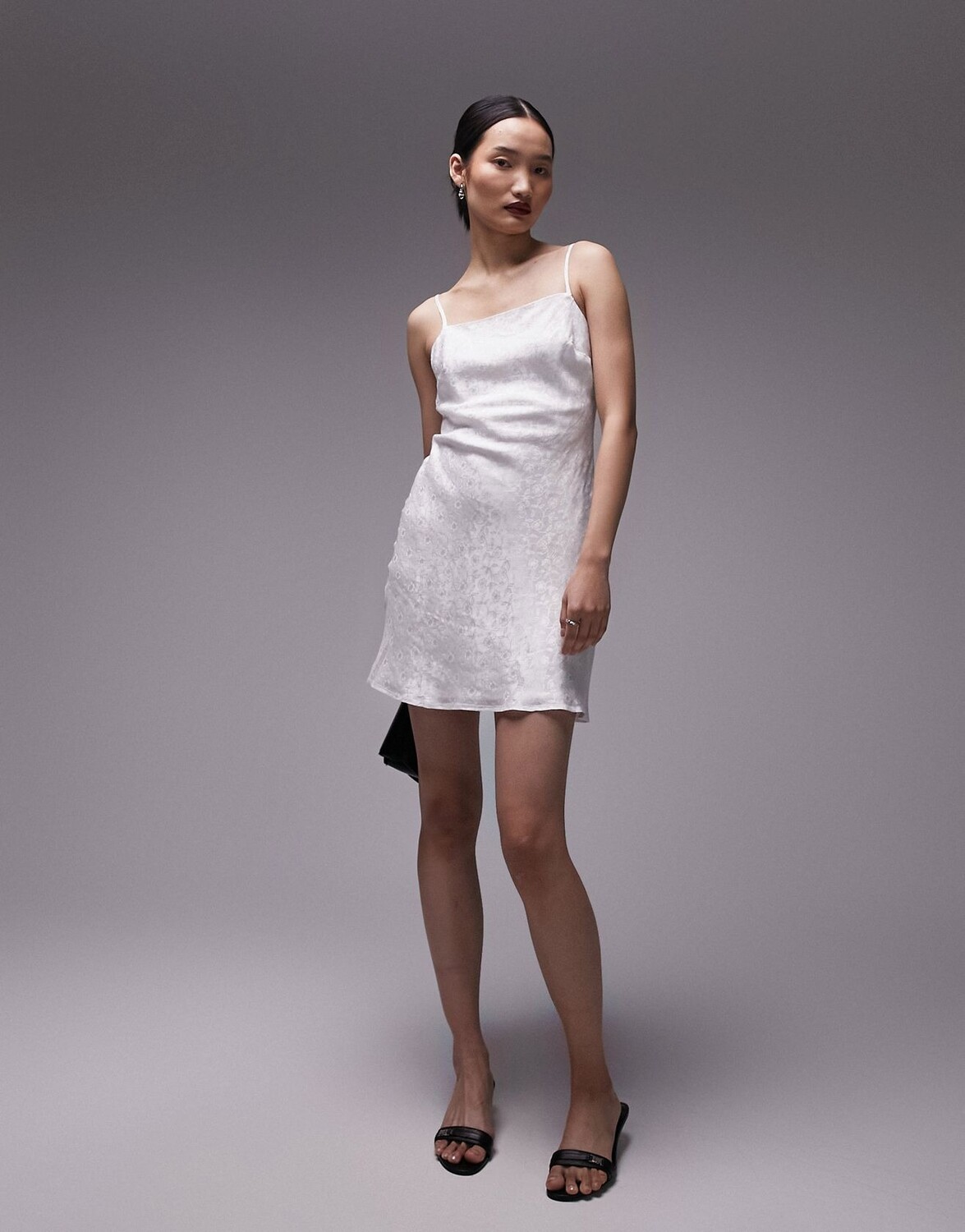 

Платье Topshop Floral Strap Jacquard Mini Slip, серовато-белый
