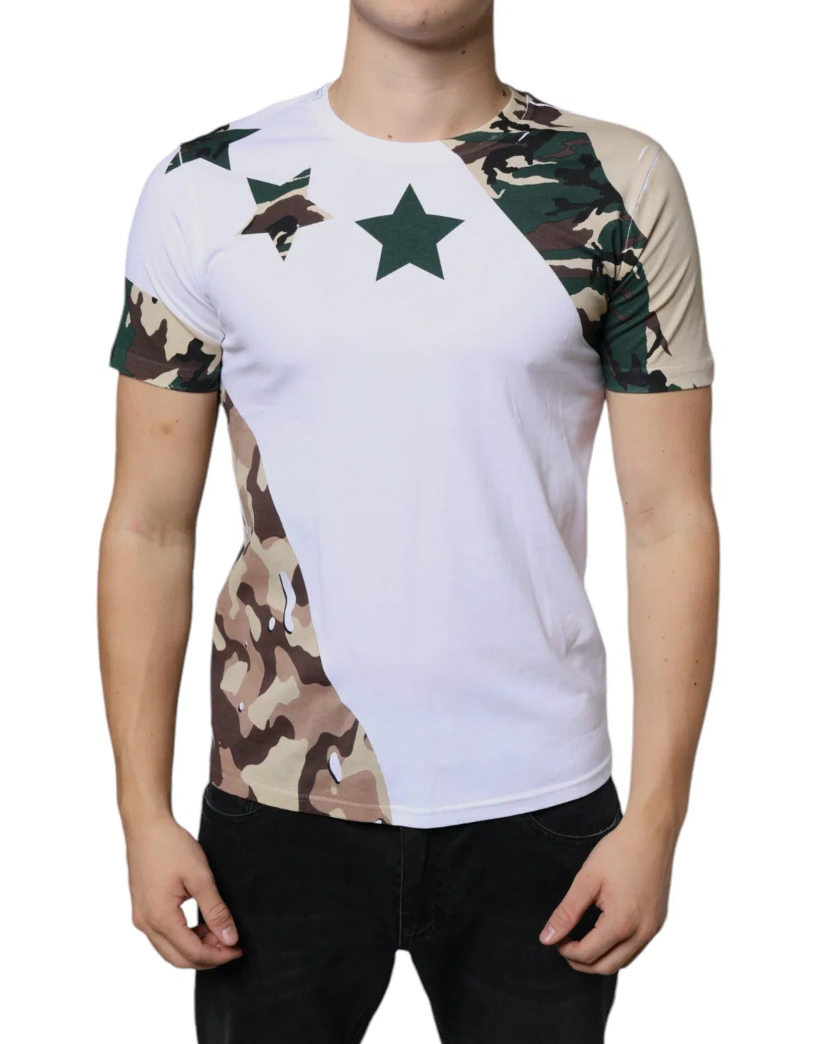 Мужская футболка с принтом камуфляж и звезды White Camouflage Stars Crew Neck T-shirt Dolce & Gabbana, White