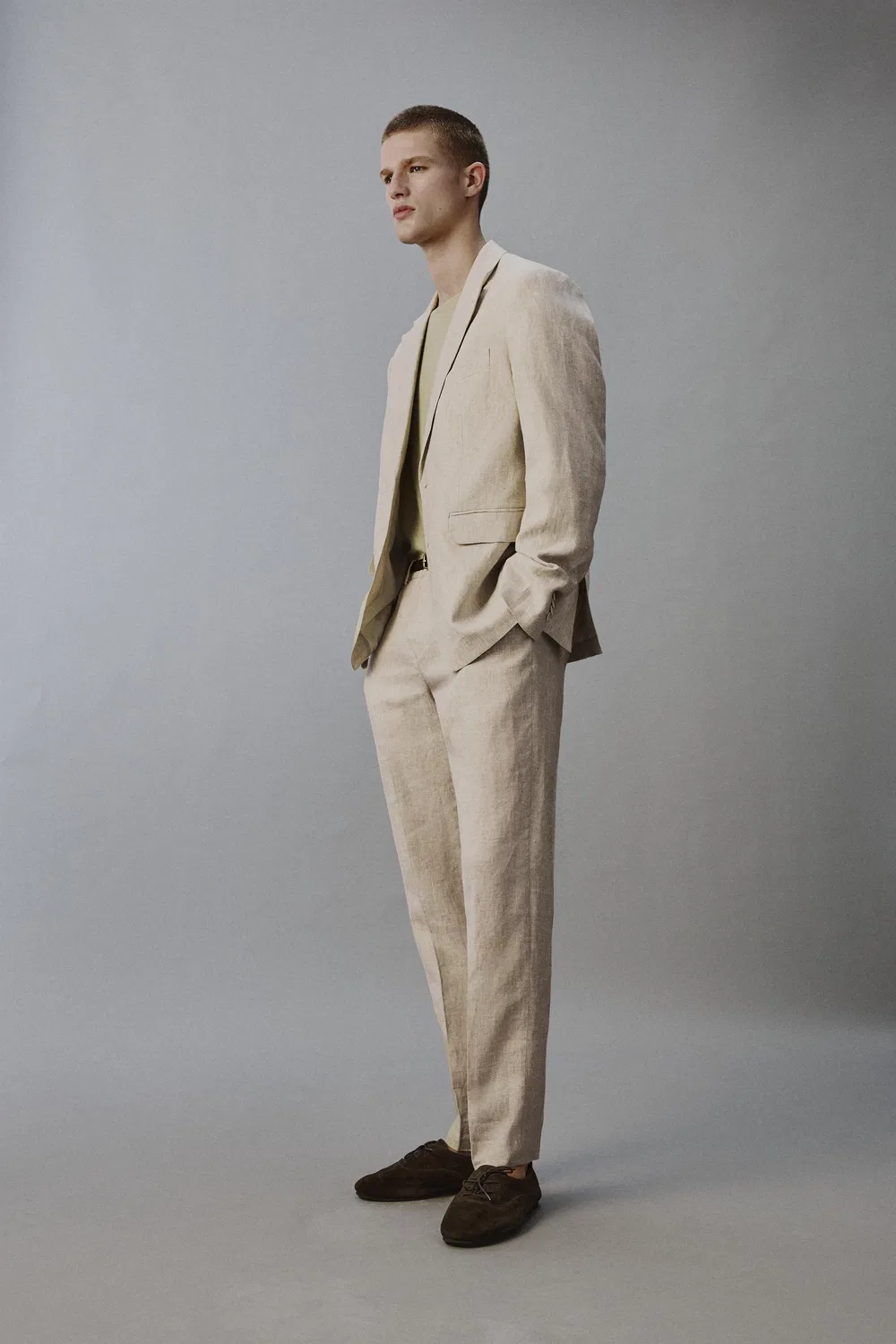 Брюки от костюма из 100% льна ZARA, Light Beige — фото 4