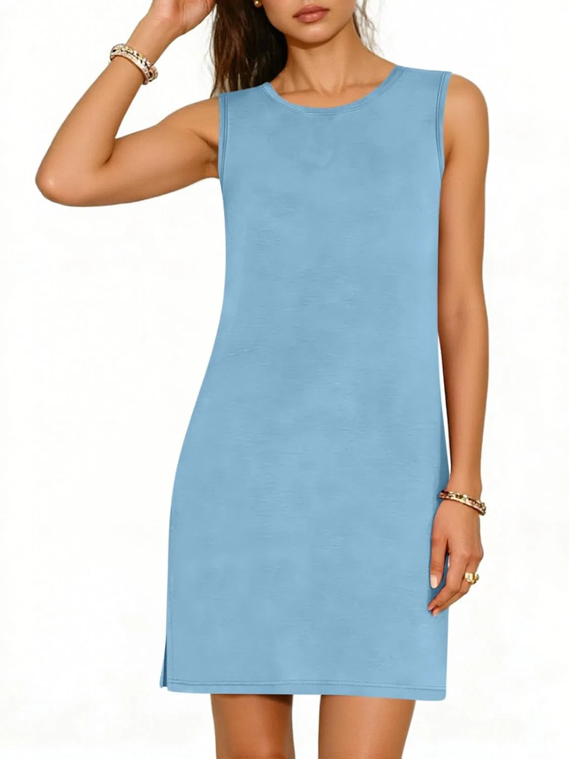 Повседневное летнее платье свободного кроя, Light Blue