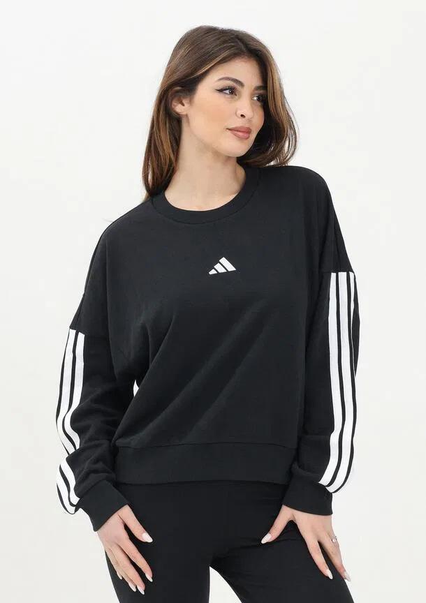 Женский свитшот из футера с принтом 3-Stripes adidas, Schwarz — фото 2
