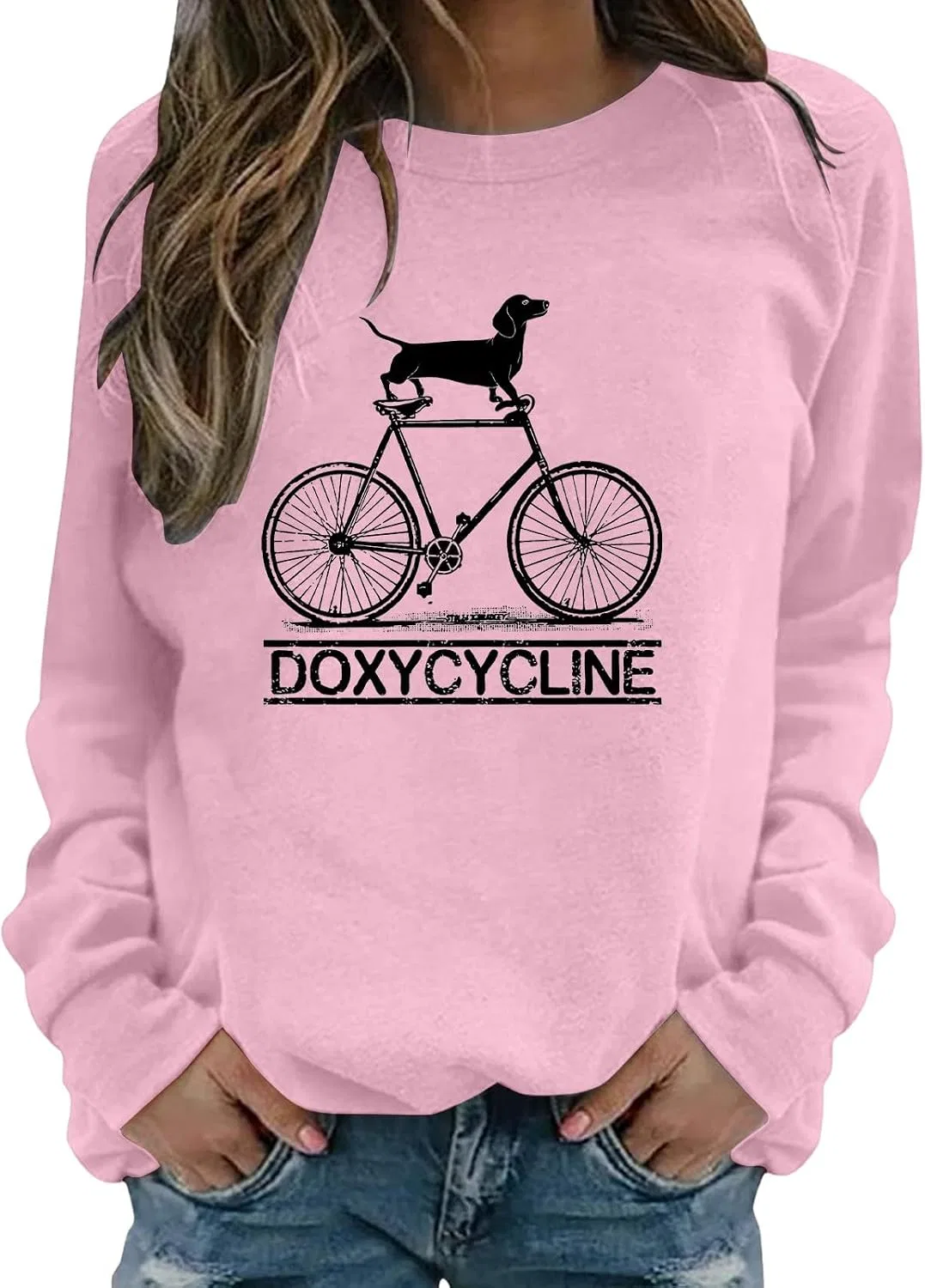 Женский свитшот оверсайз с принтом Doxycycline Dachshund, розовый