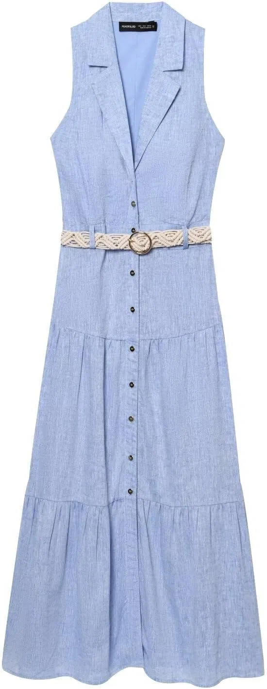 Женское летнее платье макси с пайетками Polo Collar, Blue