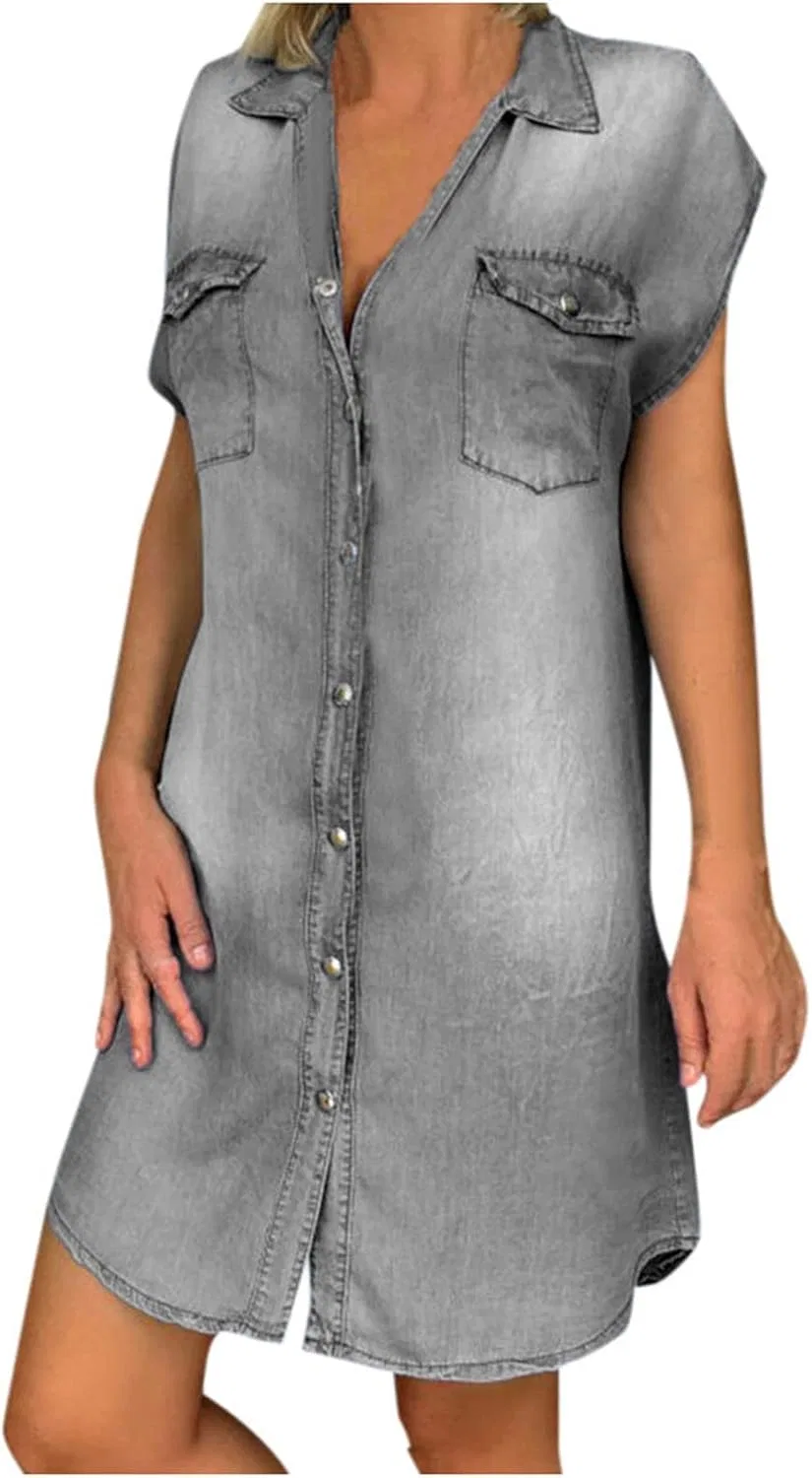 Женское джинсовое платье с коротким рукавом, Gray