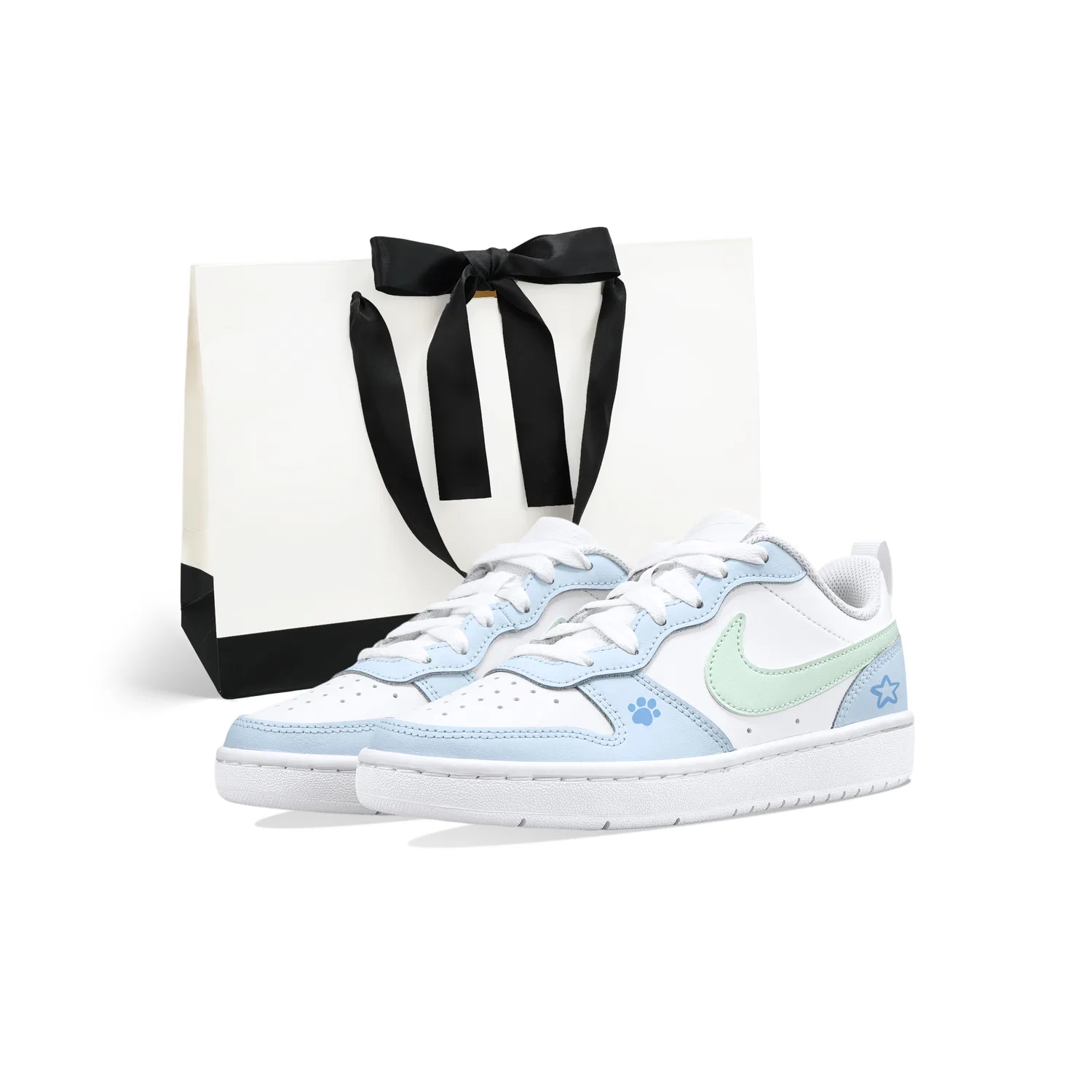 Детские кеды для скейтбординга Nike Court Borough, Белый Синий (Milk Blue Meow Claw)