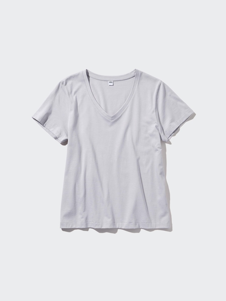 

Хлопковая футболка supima с v-образным вырезом Uniqlo, цвет 02 серый