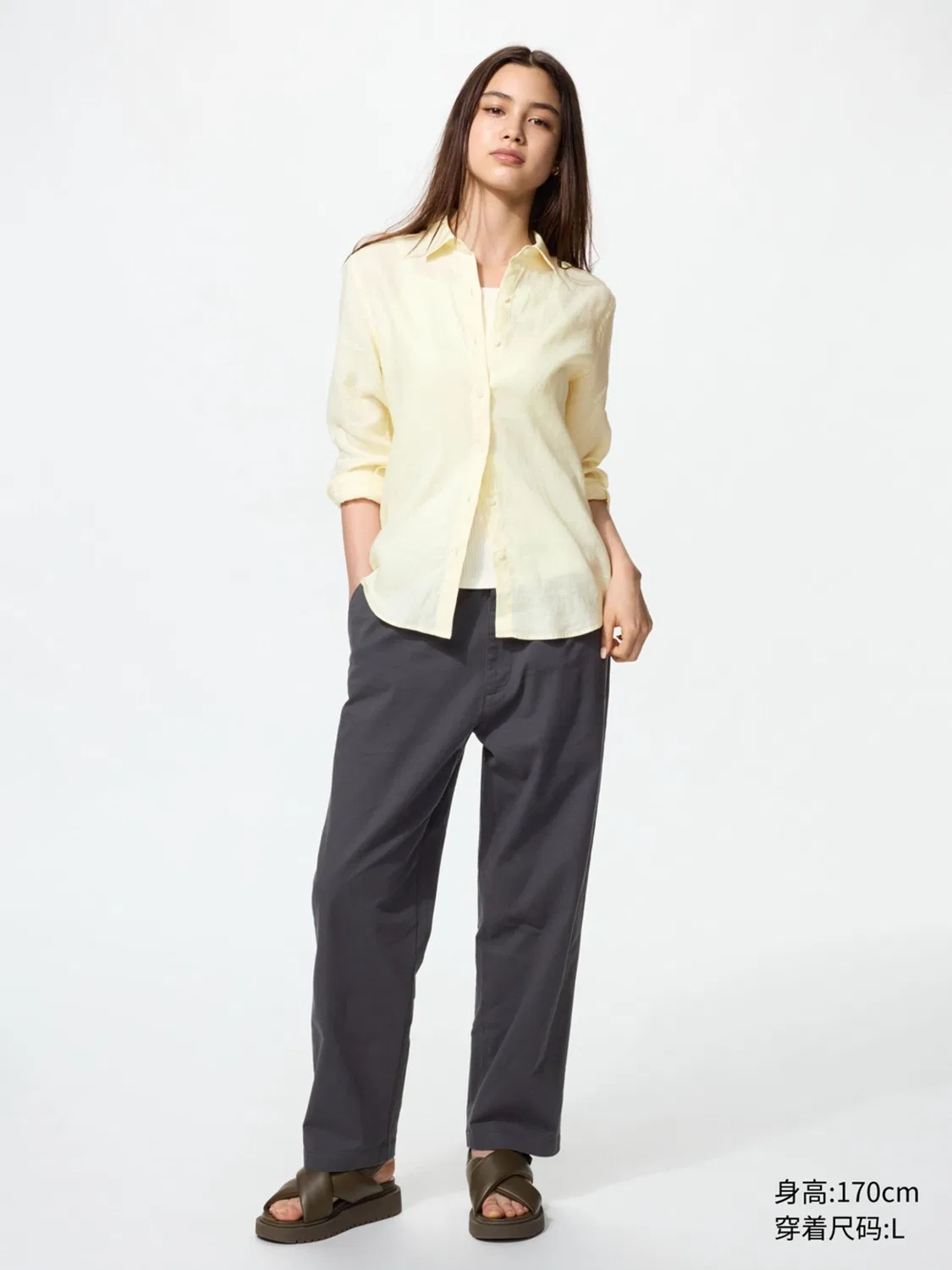 Брюки-чинос хлопковые с эластаном Uniqlo, темно-серый — фото 2