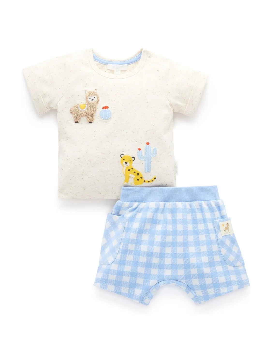Комплект из футболки и шорт, с аппликацией Purebaby, голубой — фото 3