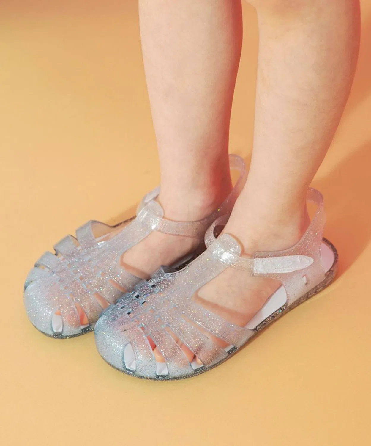 Детские сандалии с блестками, на липучке, модель Clear Sandal, branshes, Sax Blue