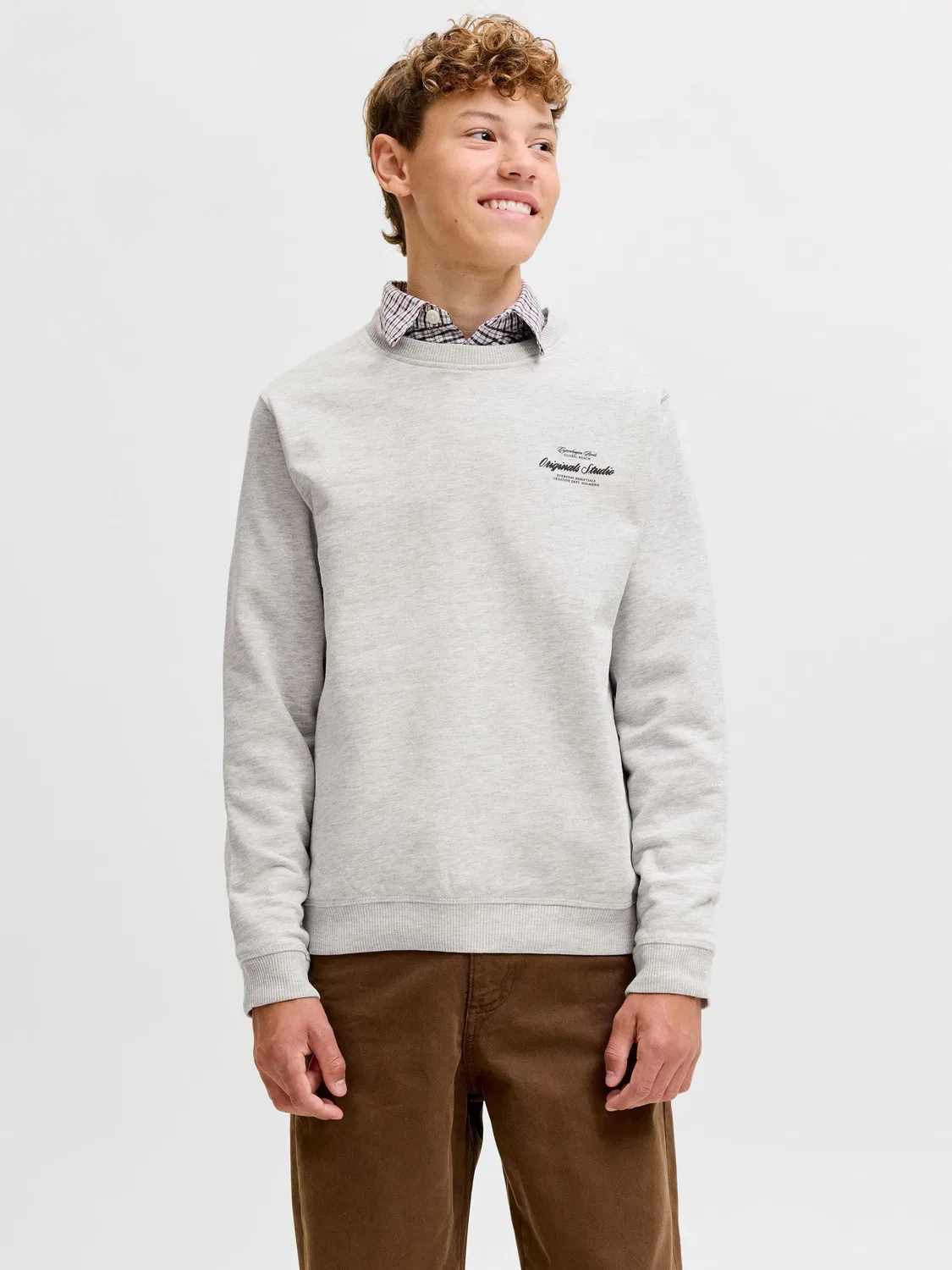 Свитшот меланжевый Jack & Jones Junior, белый — фото 3