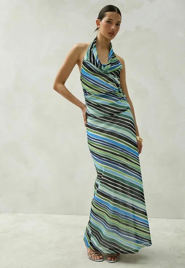 Юбка с эластичным поясом Regular fit mesh maxi skirt Next Blue, Green, Stripe, зеленый — фото 2