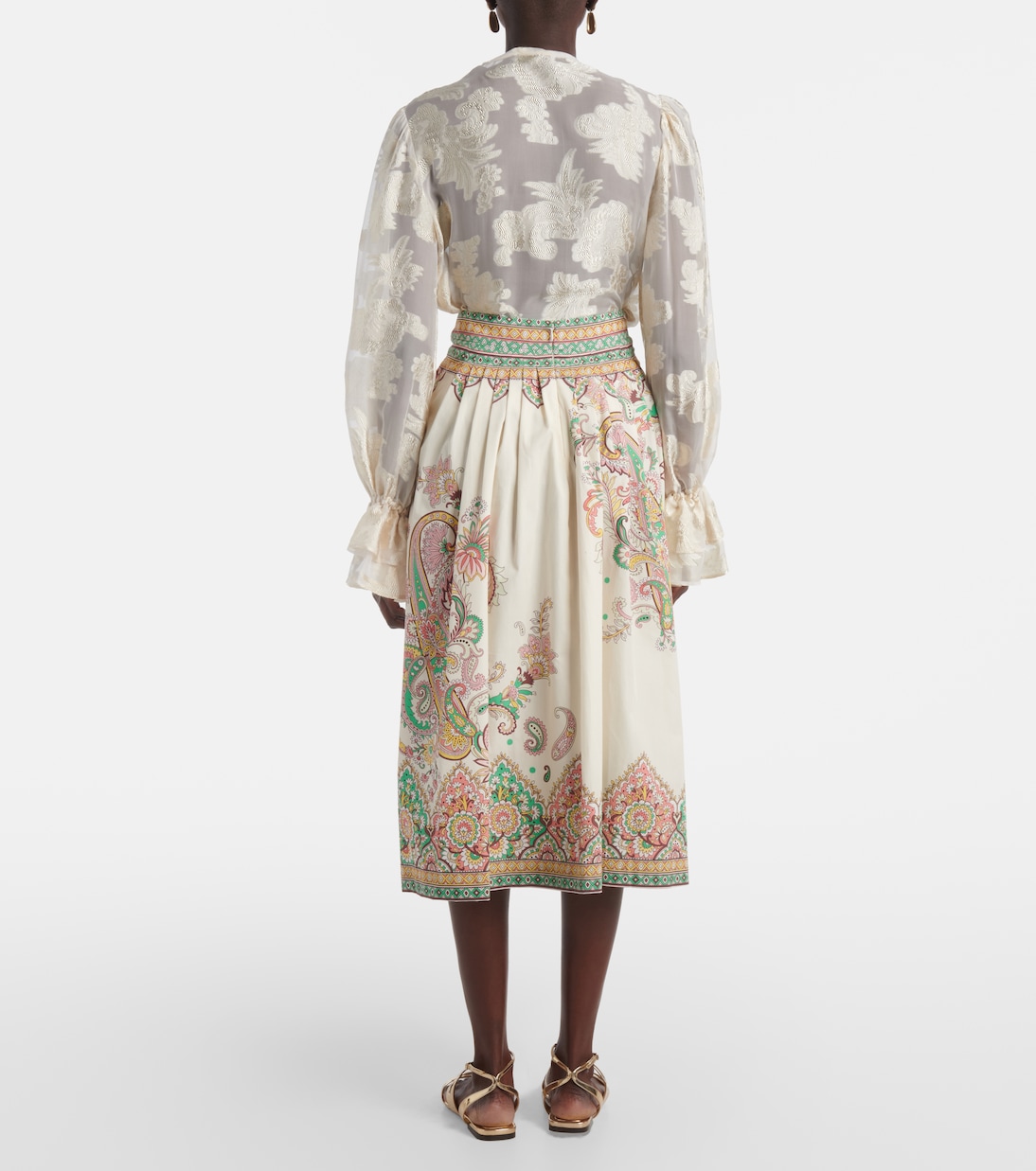 Юбка миди из хлопкового поплина с принтом пейсли Etro, Print On The White Base — фото 3
