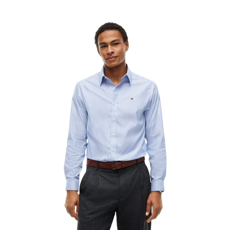 Мужская рубашка с воротником и длинным рукавом Blue White Stripes 0A4 Tommy Hilfiger