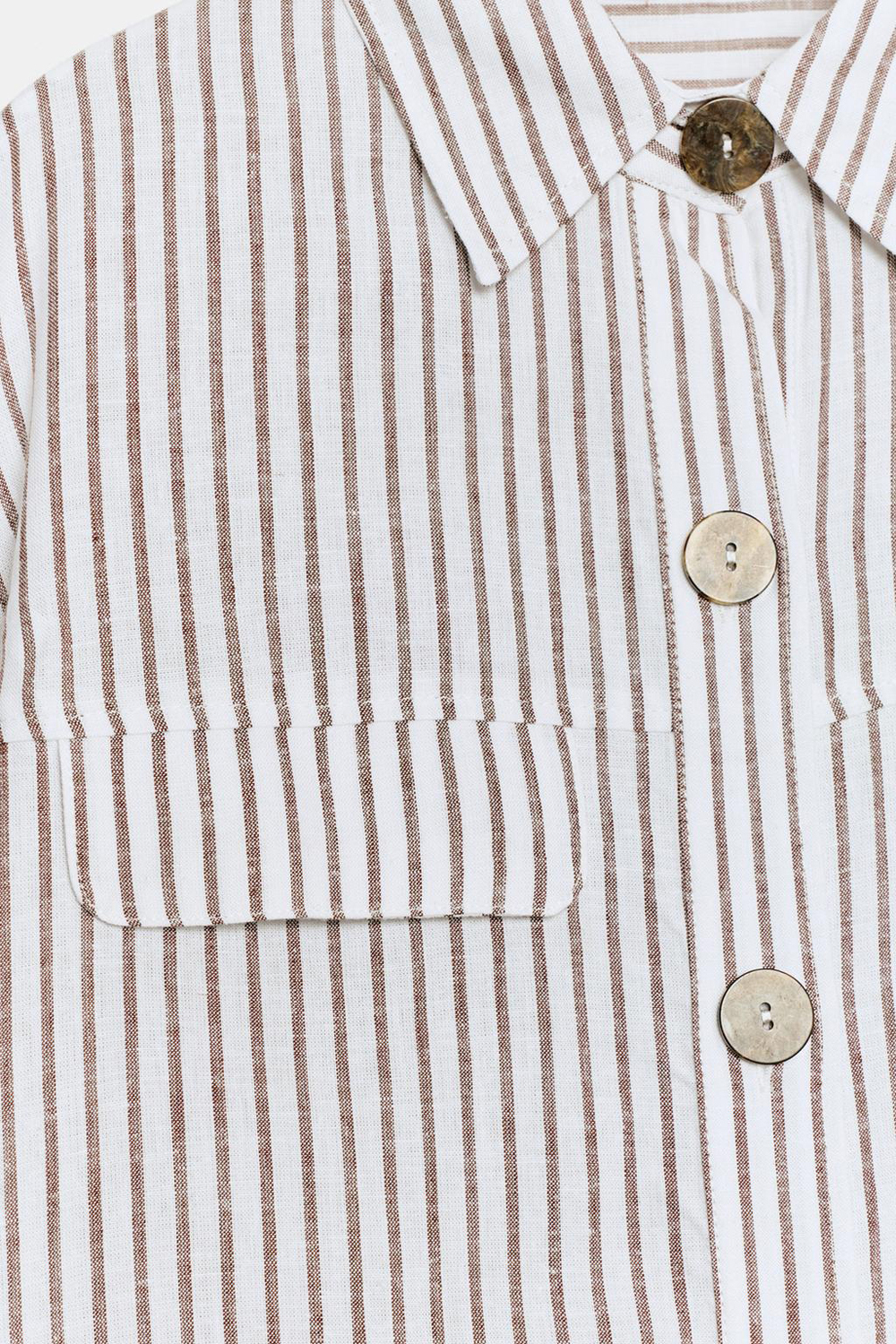 Рубашка Zara Striped Linen Blend, белый/коричневый — фото 3