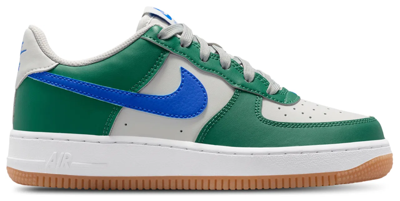 Детские кроссовки для мальчиков с кожаным верхом Nike Air Force 1 Low, Racer Blue/Gray Fog/Evergreen