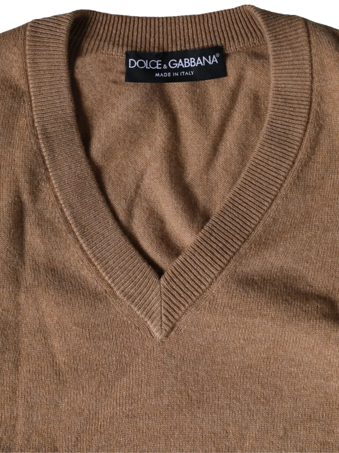 Футболка с В-образным вырезом, кашемировая, коричневая Dolce & Gabbana, коричневый — фото 4