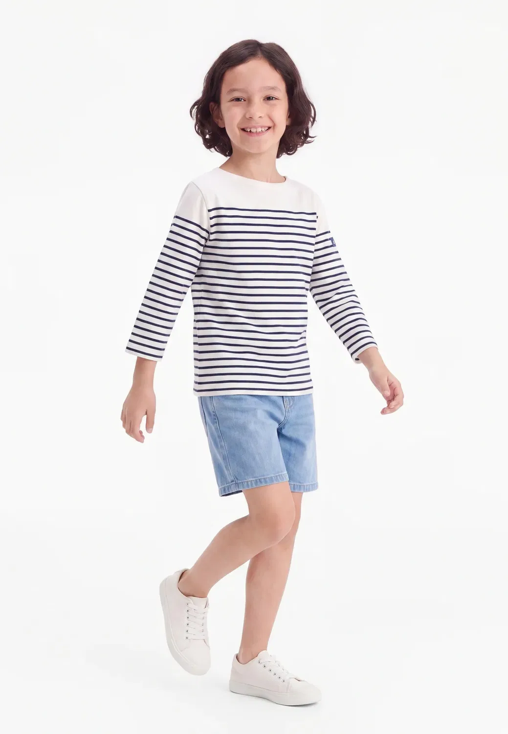Мариньер - топ с длинными рукавами Petit Bateau, Marshmallow/Smoking