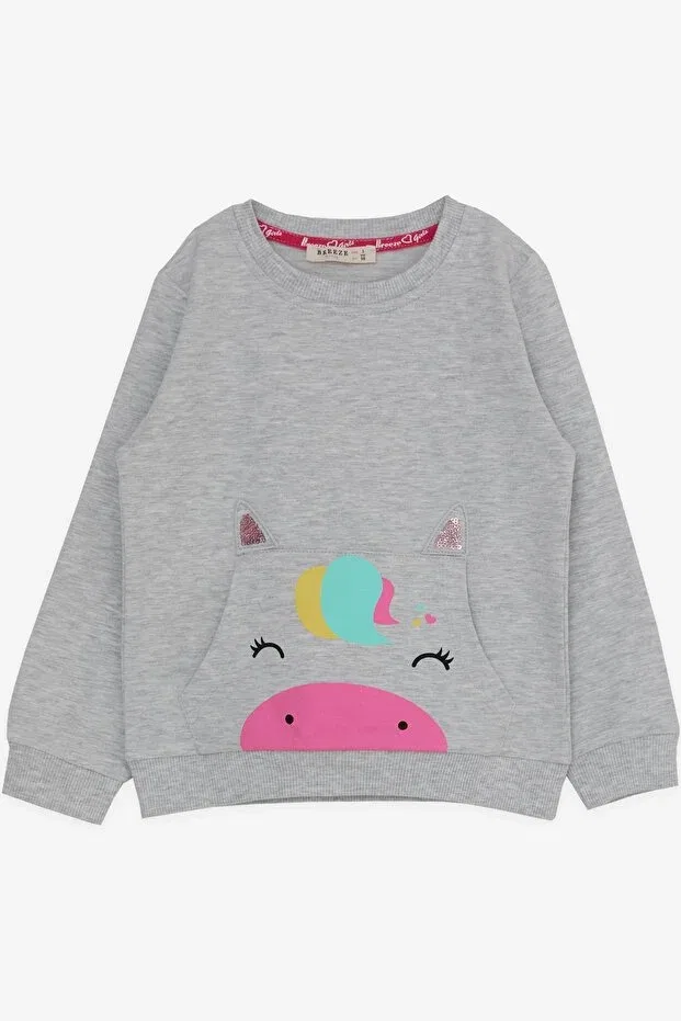 Детский спортивный костюм для девочек с принтом Unicorn Printed Breeze, Light Gray Melange — фото 3