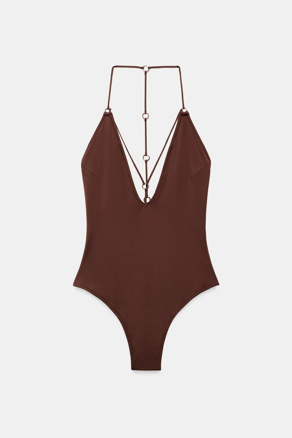 Однотонный купальник с люверсами ZARA, Brown — фото 3