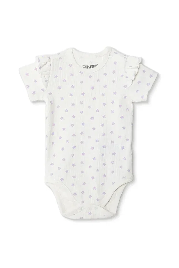 Детское боди для девочек с принтом Hellobaby girl baby bodysuit floral printed snaps crew neck short sleeve Ebebek Hello Baby, Ecru