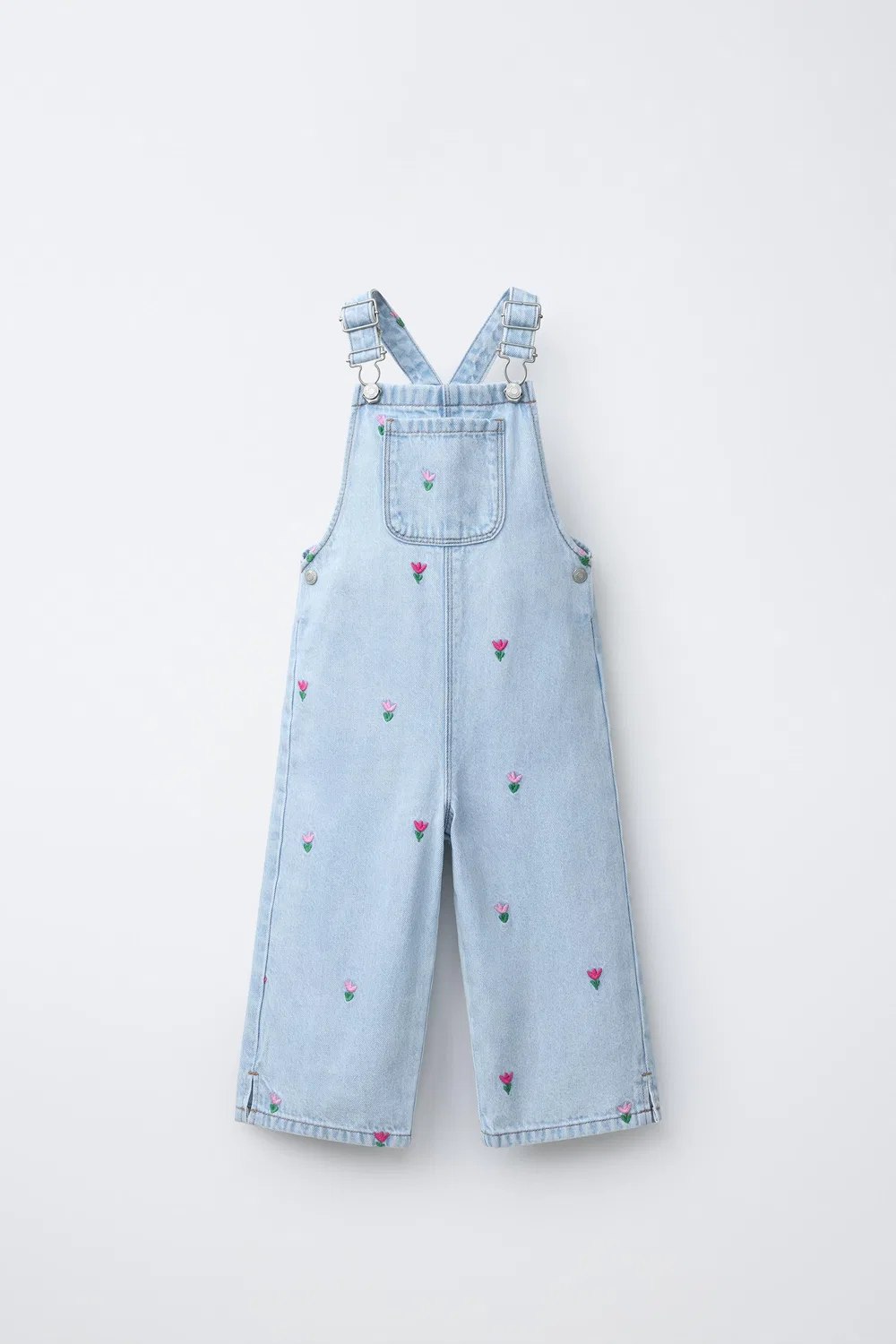 Джинсовый комбинезон с вышитым тюльпаном ZARA, Light Blue