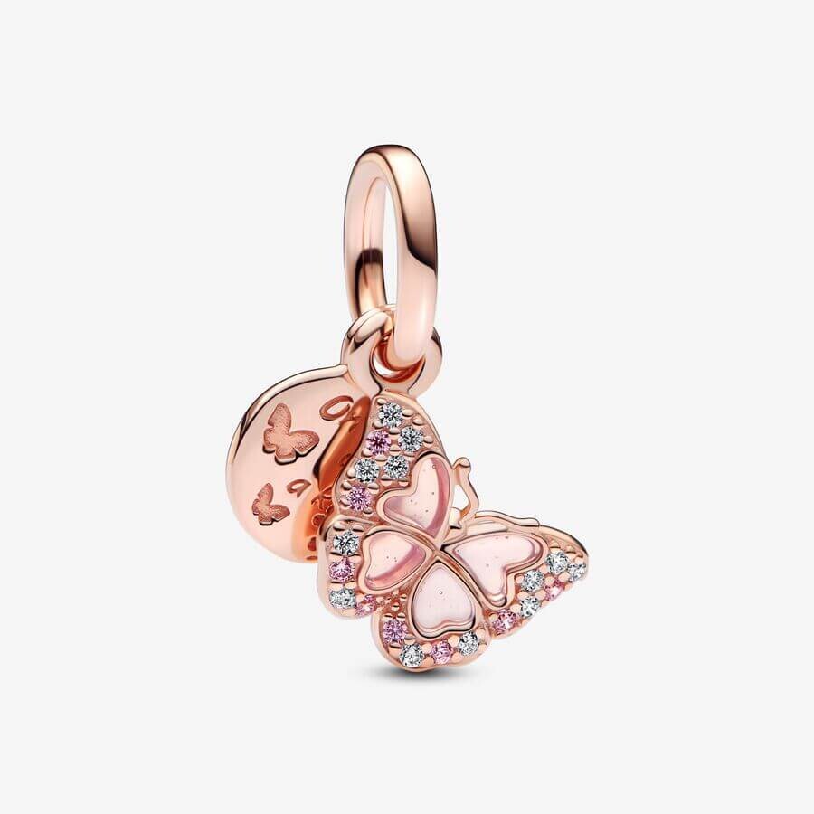 

Шарм-подвеска Pandora Moments Butterfly & Quote Double, розовое золото/розовый