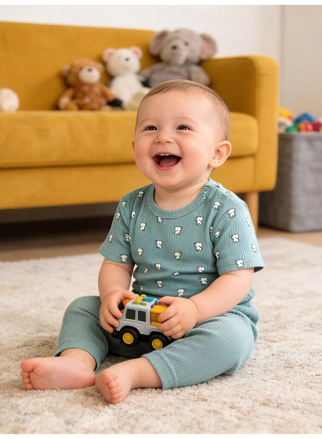 Комплект футболка и пижама с коротким рукавом с принтом Babies Basic, зеленый — фото 3