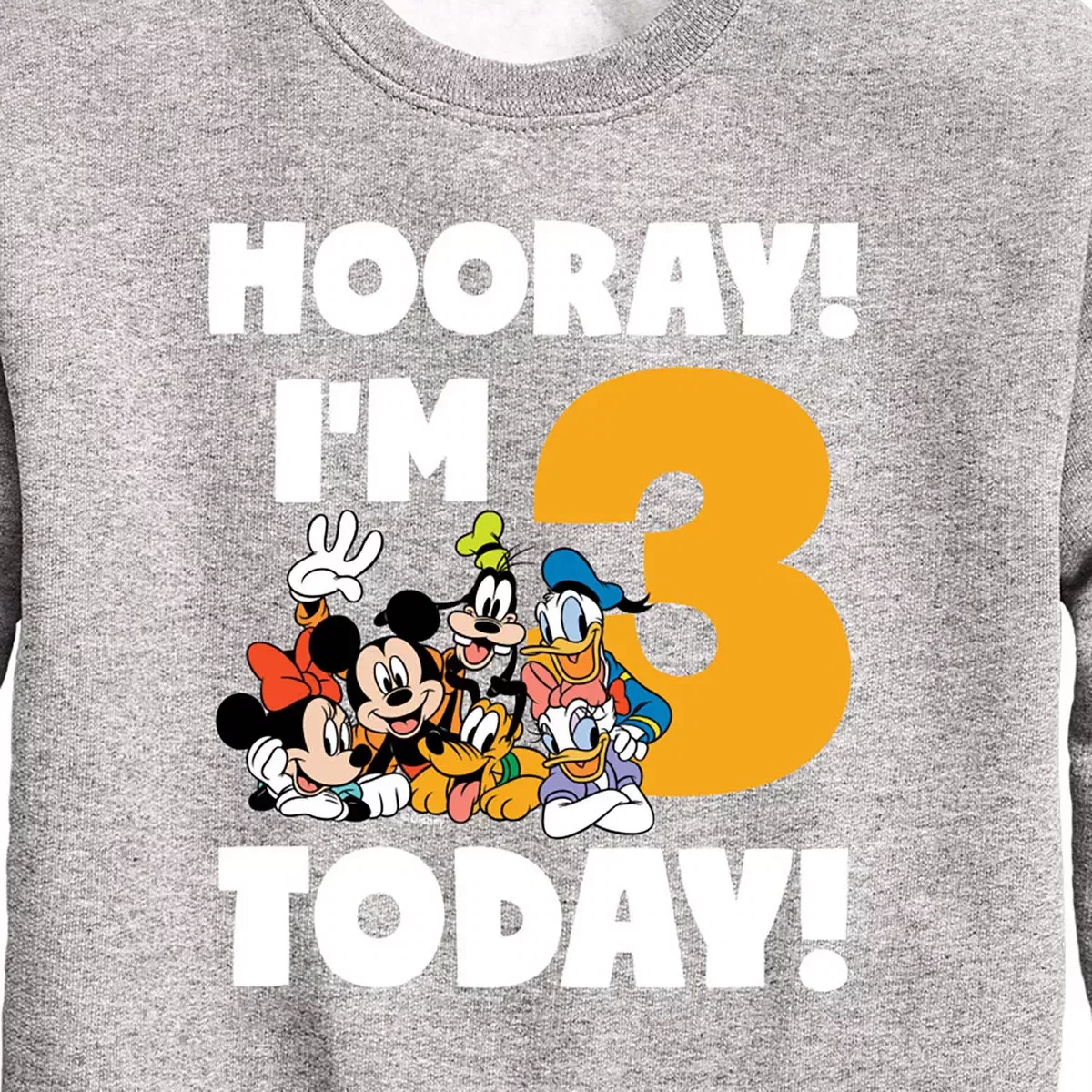 Детский свитшот с принтом Hooray I'm 3 Today Disney, Athletic Heather — фото 2
