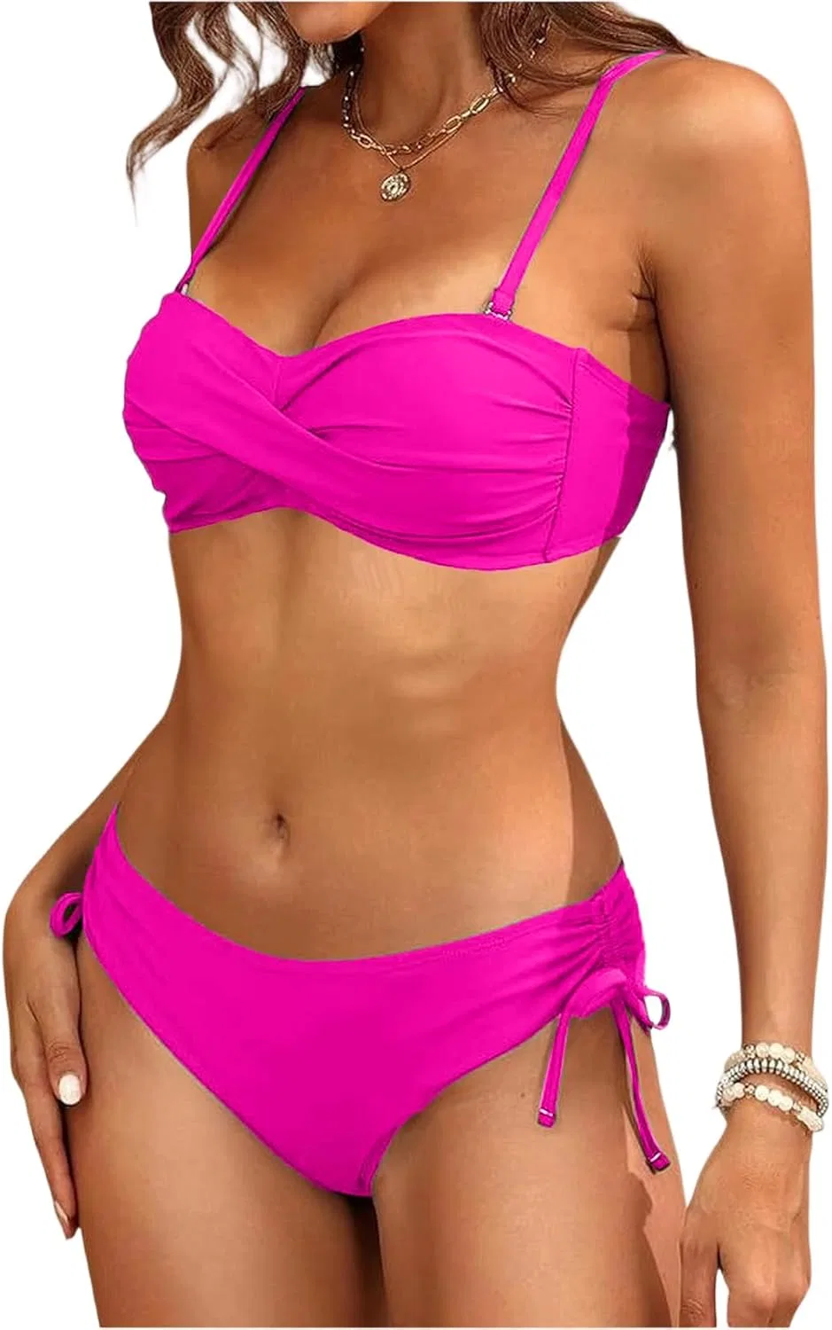Женский бикини-комплект с вырезами High Waisted, Hot Pink
