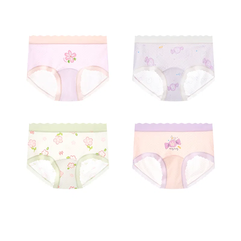 Детские трусы для девочек 4-комплект Red bean, Light Purple, Lotus Root, Light Green, Light Purple
