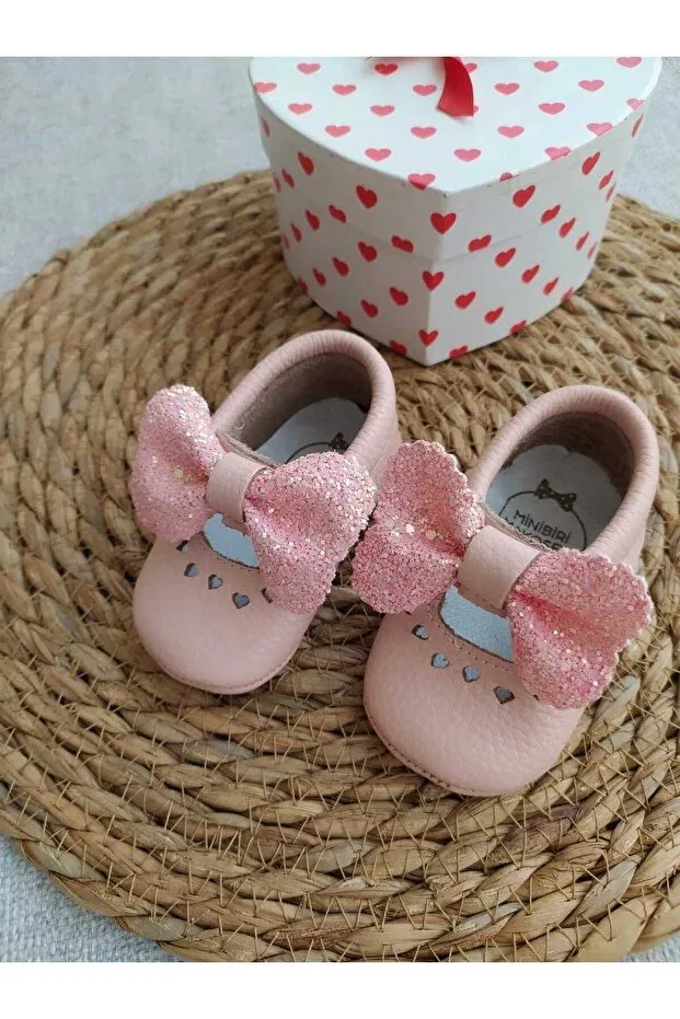 Детские кожаные ботиночки-лоферы для девочек Princess model Minibiri, Pink