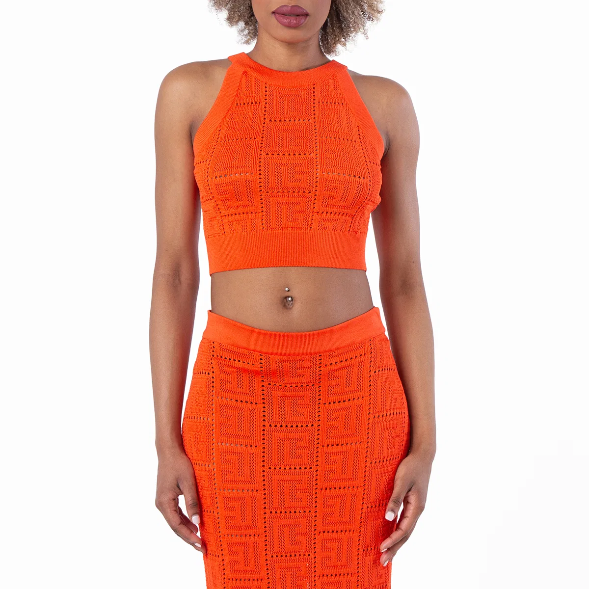 Топ без рукавов с монограммой Balmain, Orange Foncé