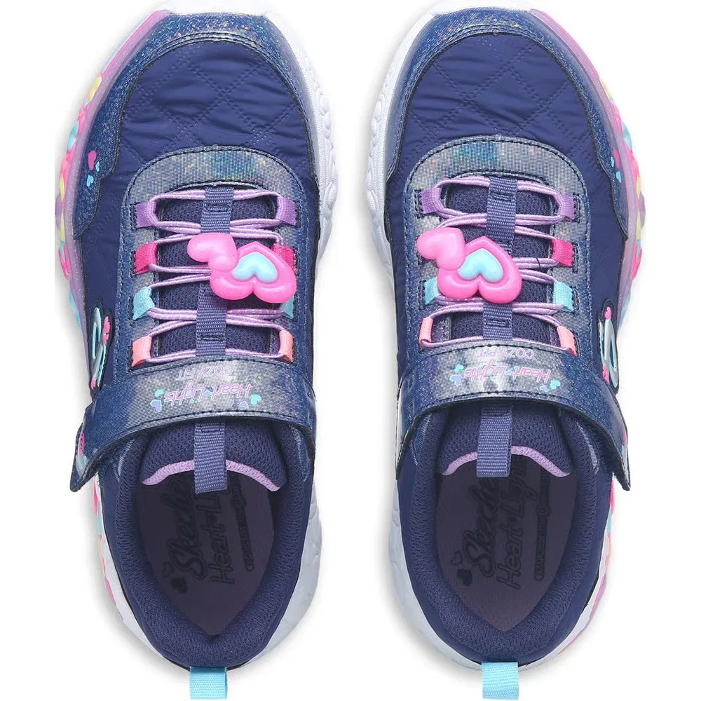 Детские кроссовки с подсветкой в виде сердечек Skechers, Navy Multi — фото 4