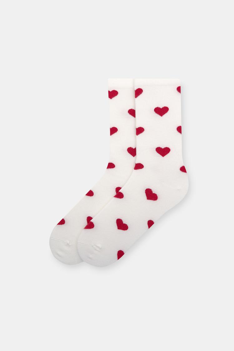 

Длинные носки с сердечками Pull And Bear, белый