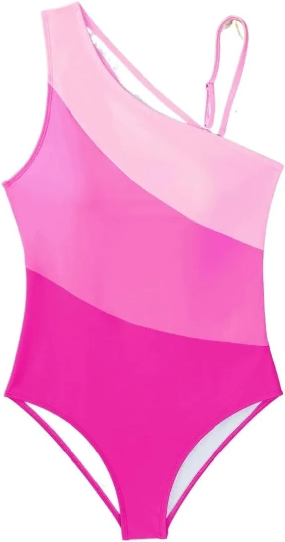 Женский купальник с вырезом и асимметричной горловиной Colorblock, Pink