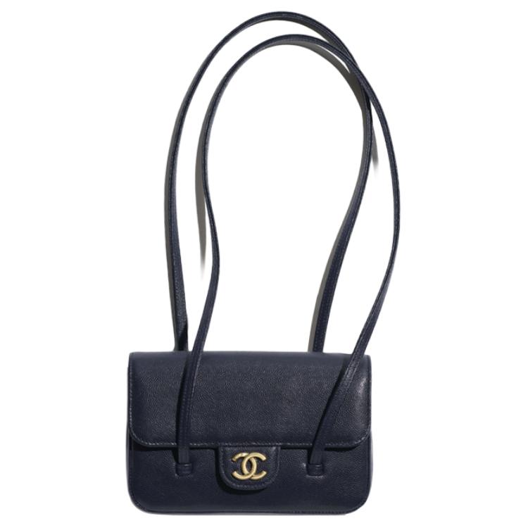 

CHANEL Сумка через плечо Grain Embossed Shiny Calfskin & Gold Metal, женская, темно-синяя