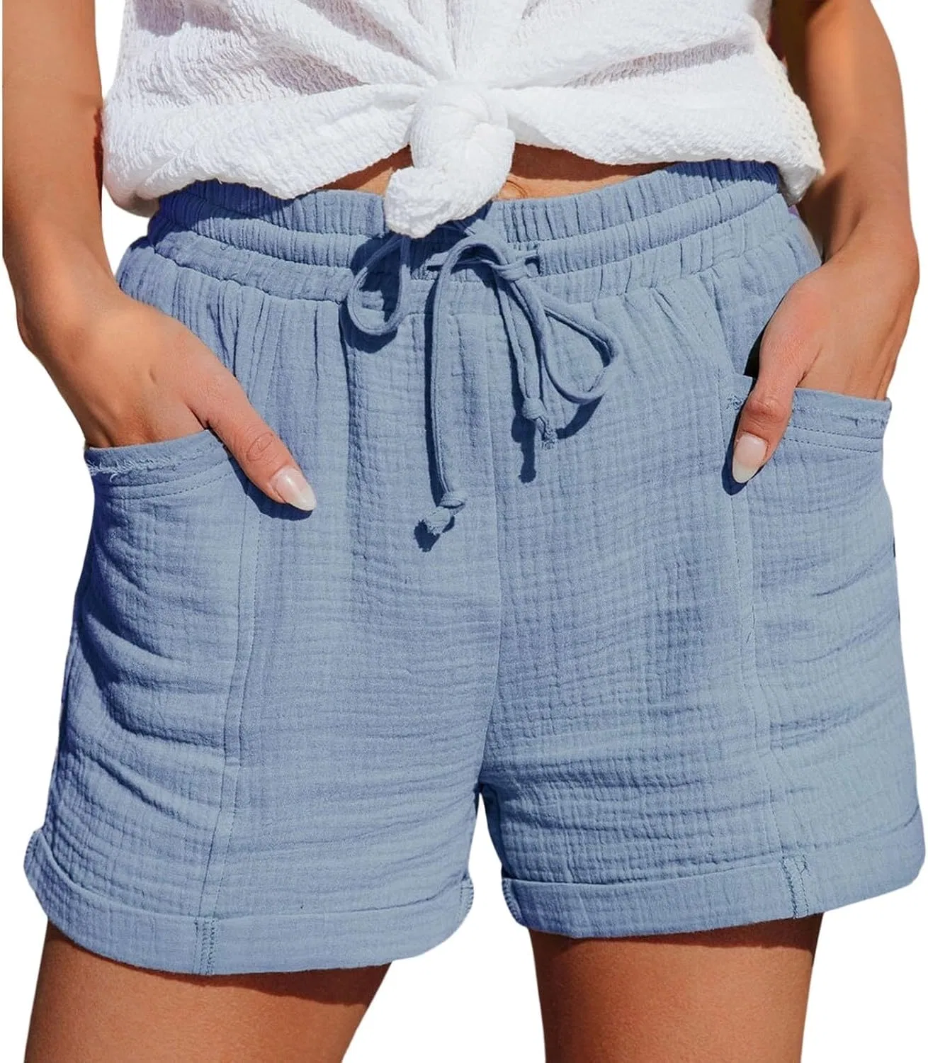 Шорты спортивные женские с карманами, Light Blue