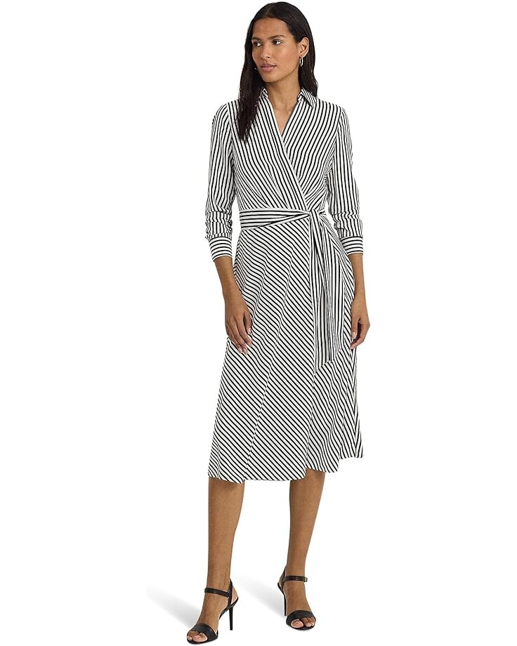 

Платье LAUREN Ralph Lauren Striped Surplice Crepe Midi, цвет Cream/Black